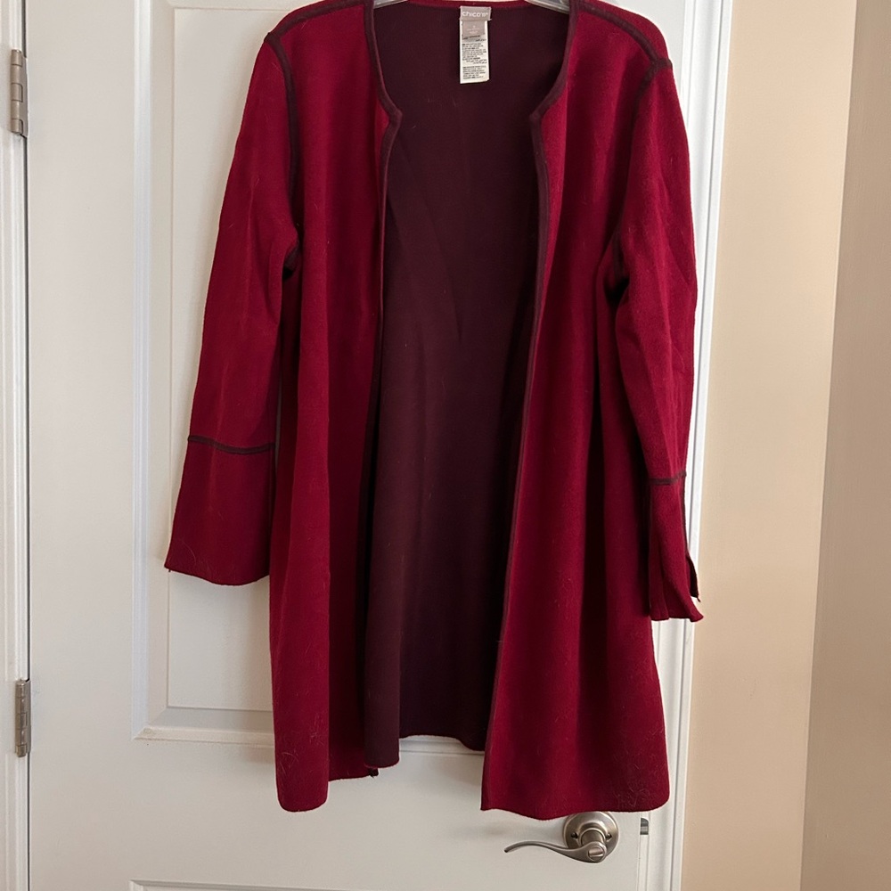 Women's Red Open Front Sweater